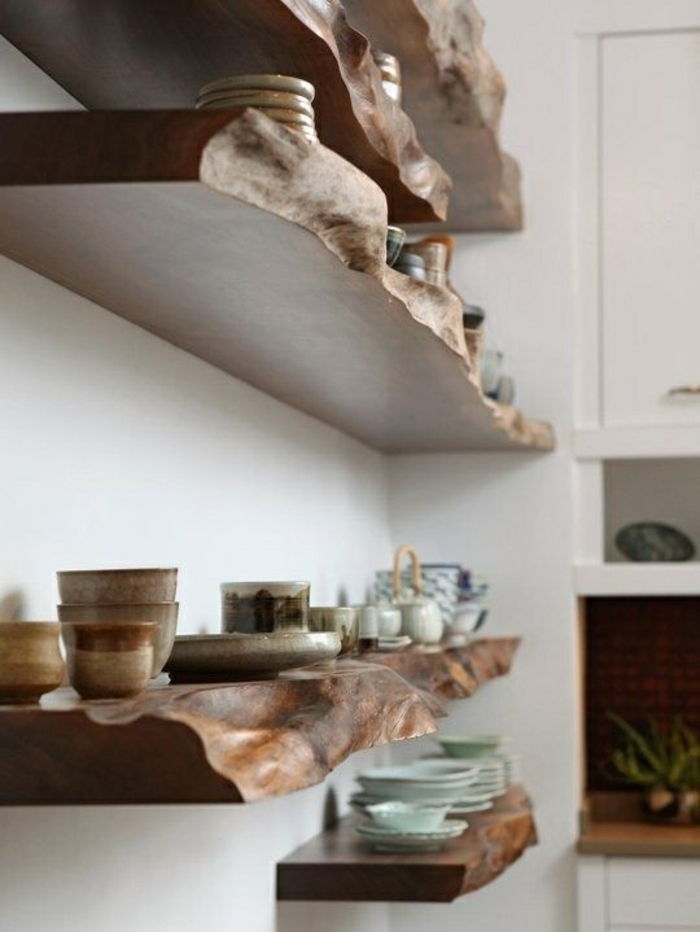 prateleiras-de-sólido Regal-próprio-build-parede de madeira-Teller-canecas-decorações-prateleira da cozinha