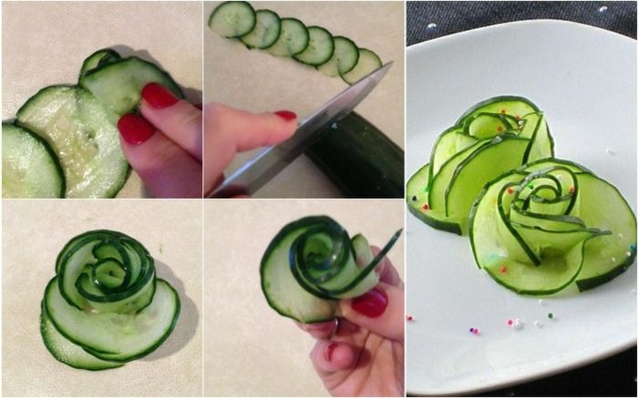 odlična dekoracija plošče z kumaricami, rezano v obliki vrtnice