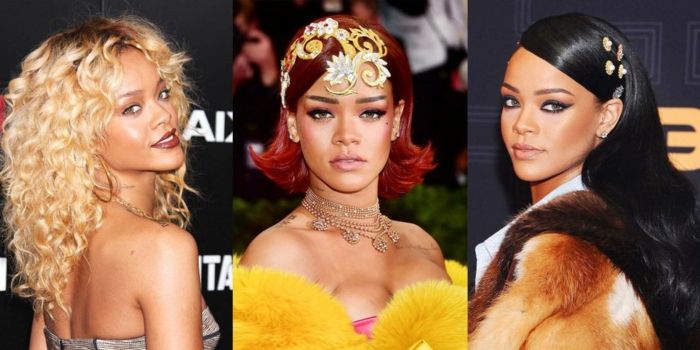 Trei dintre cele mai bune coafuri Rihanna cu îmbrăcăminte exclusivă - blond, negru și roșu