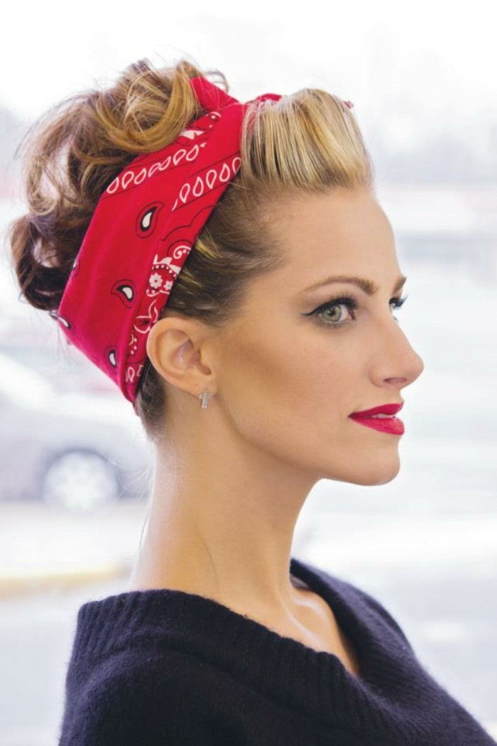 rockabilly-penteados dos anos 50 estilo super compõem-e-vermelho-faixa de cabelo