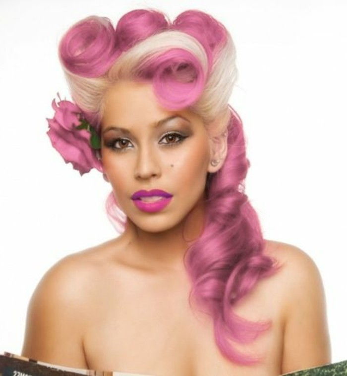 rockabilly-penteados-extravagante-rosa-de cabelo