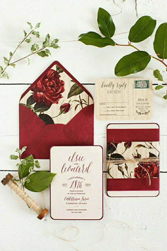 romantisk idé-invitasjon-bryllup-konvolutt Rose rød snor