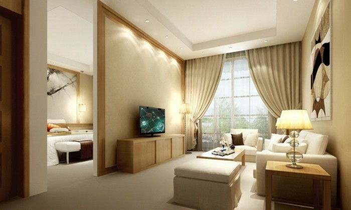 romantisk-interiør-beige vegg farge-for-living-tipp-gardiner