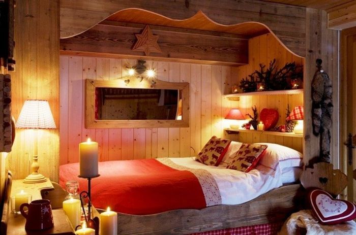 로맨틱 한 침대 많은 조명