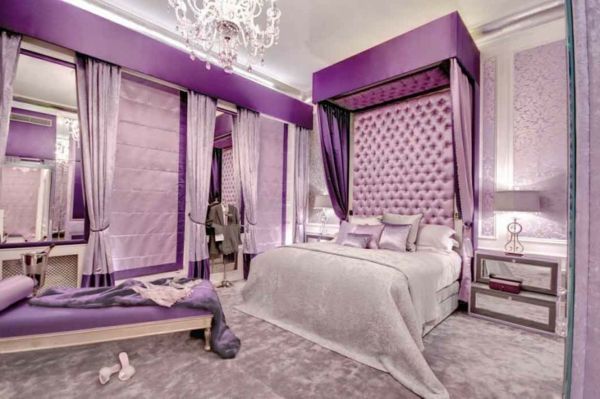 romantiškas miegamasis dizainas-in-purpurinės spalvos