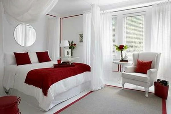romantiškas miegamasis dizainas-in-balta-ir-raudona