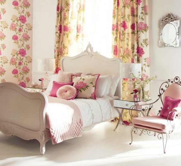 romantiškas miegamasis dizainas-mažai-balta-lova-su-rožinė-mesti-out