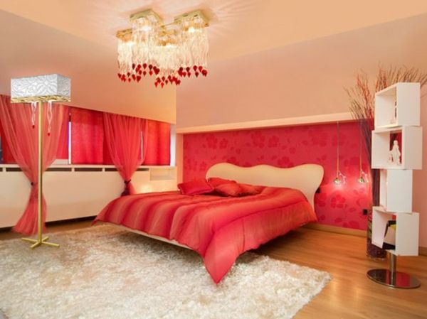 romantiškas miegamasis dizainas-persiko spalvos