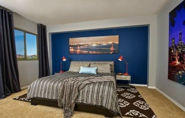 romantiškas miegamasis dizainas-benzinas-sienų spalva patogi lova