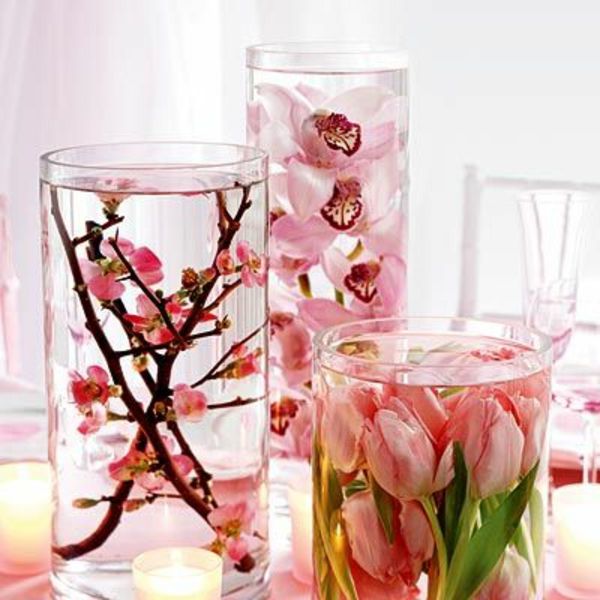 Rosado-casamento-decorações-para-mesa-flores na água