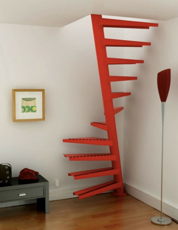 Raudona-modernus erdvę taupantis laiptai