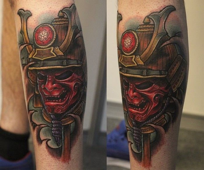 masker tatuering, röd mask, hjälm, färgglad tatuering