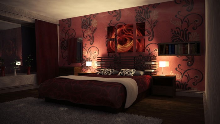 roșu-culoare de perete dormitor-Underline-idei-frumos-living Design camera