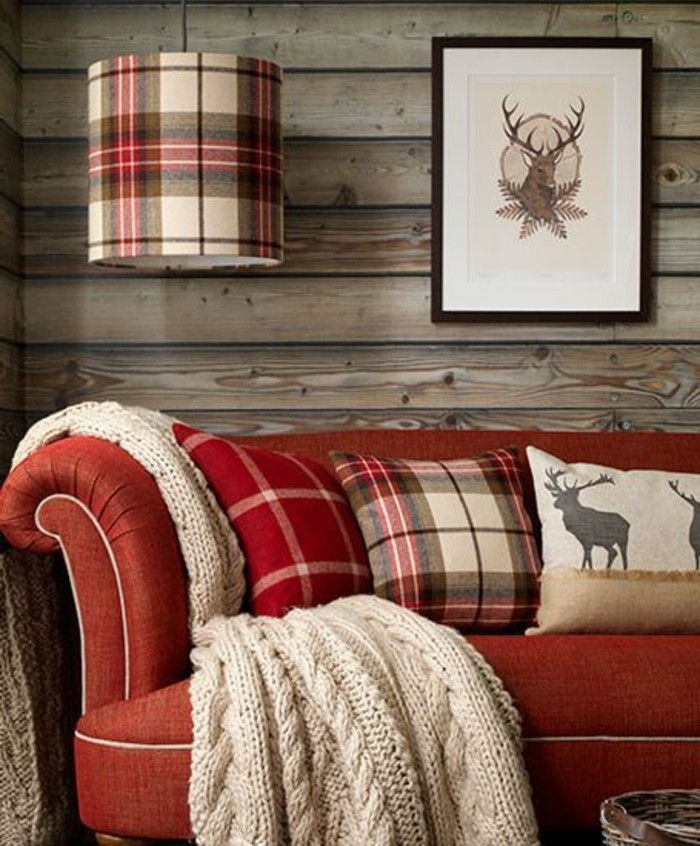 rød sofa pute med rutete mønster strikket-teppe jule tilbehør