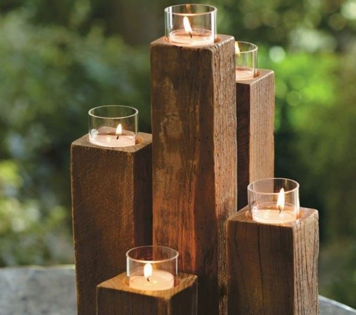 rustik DIY ljusstake i trä
