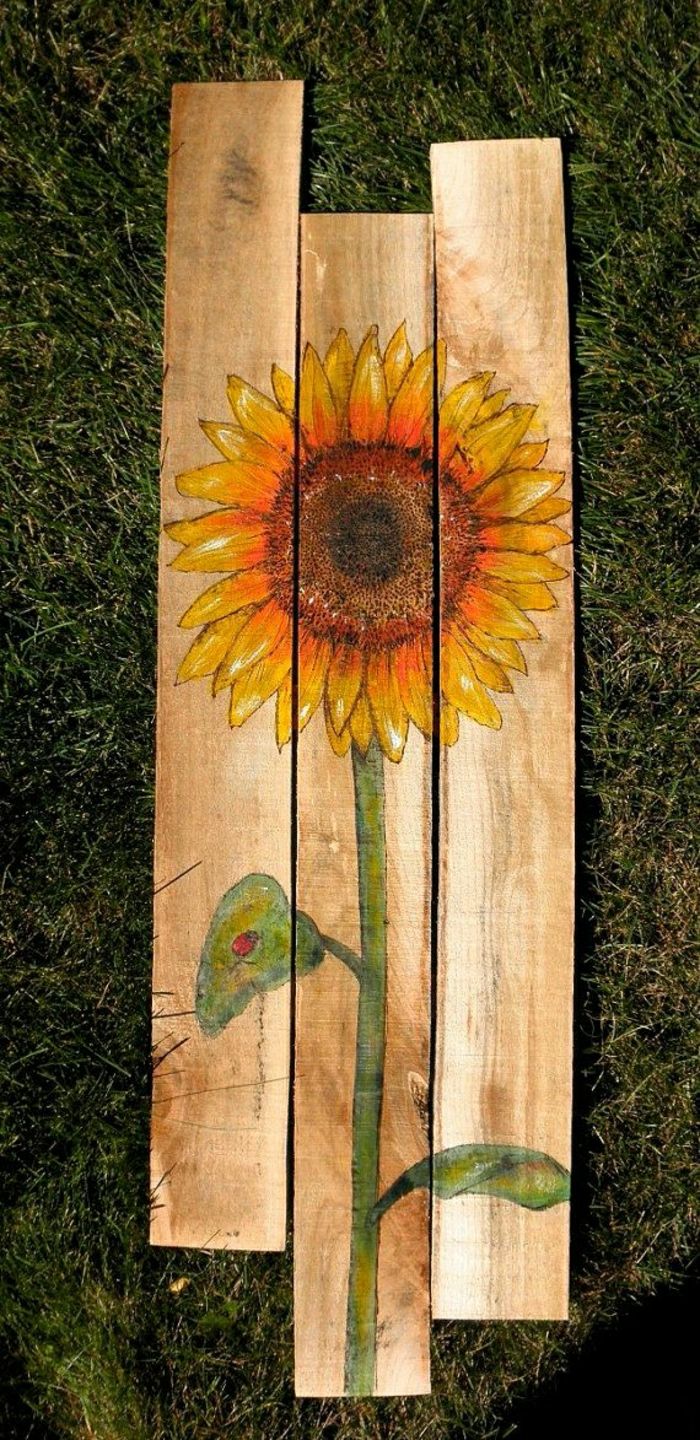 Rustic Decoration Country Style Drawing Sunflower Ladybug Pallet Wood Boards