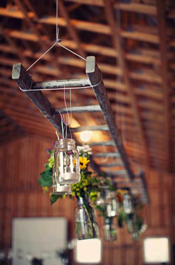 Rustik bröllop dekoration hängande-burkar blommor