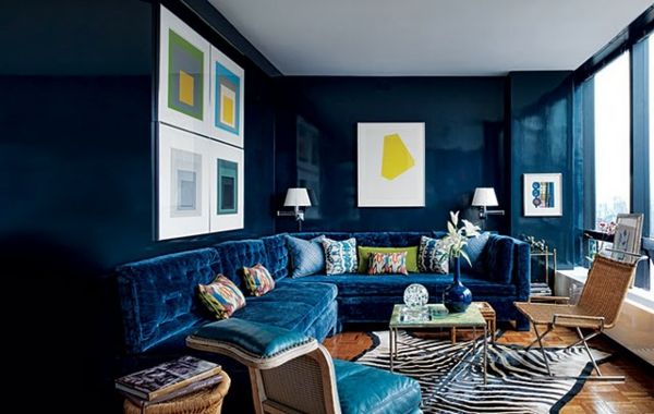 Velvet tapetai ir baldai-aksomas-mėlyna gražus miegamasis