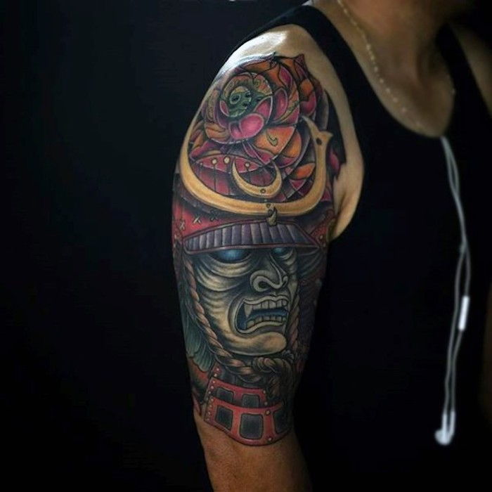maske tetovažo, čelado, masko, barvita japonska tattoo