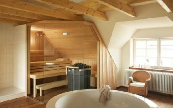 sauna-com-vidro da frente-in-big-room