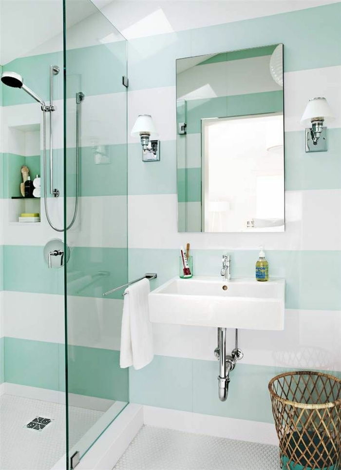 pereți frumos-baie de design Strip turcoaz alb