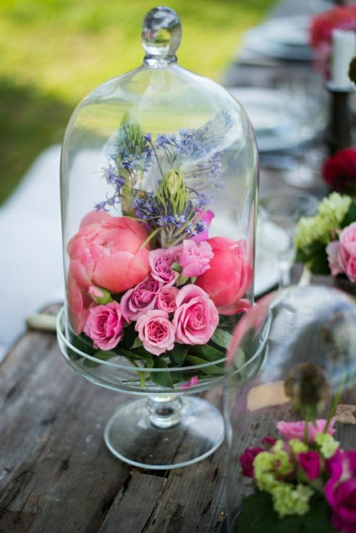 gražus vestuvių dekoravimas Gėlių Stiklo