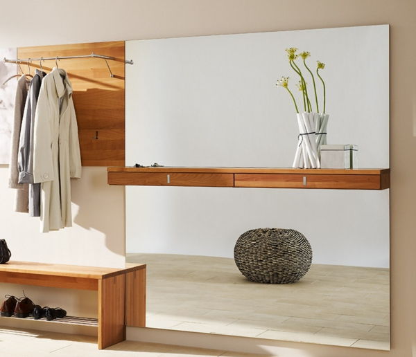 belas ideias-para-o-interior-com-móveis de madeira-para-o-chão projeto vestíbulo assento-hall