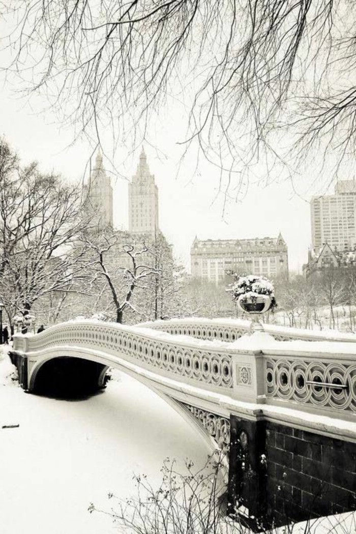krásne zimné fotografie Bridge-s-krásna architektúra Bow Bridge Central Park v New Yorku