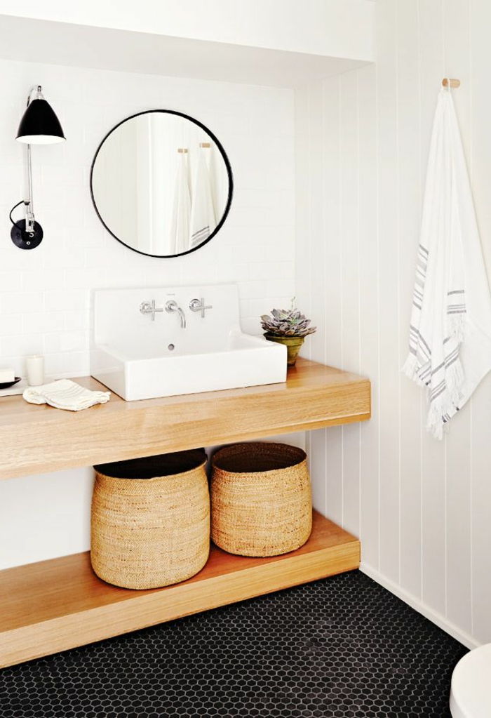krásny, kúpeľňa Design-nápady-čierno-flirty Lecuhte Round Mirror ratan