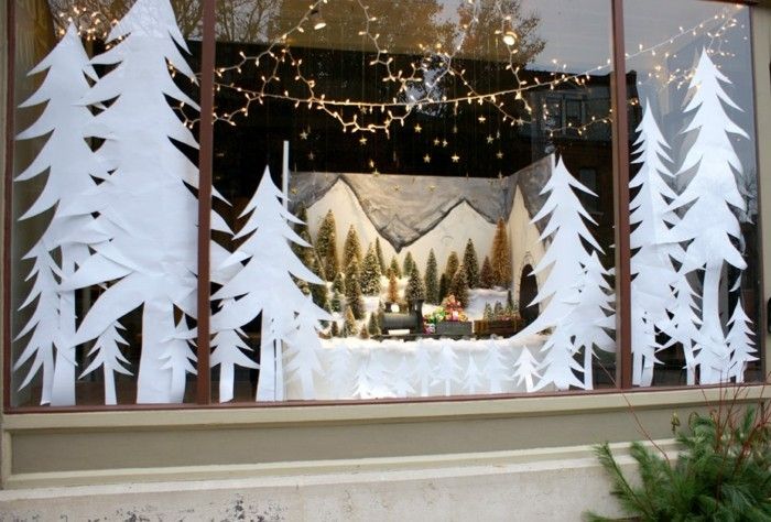 vacker-fönsterdekorationer-for-jul-vackra vita julgranar