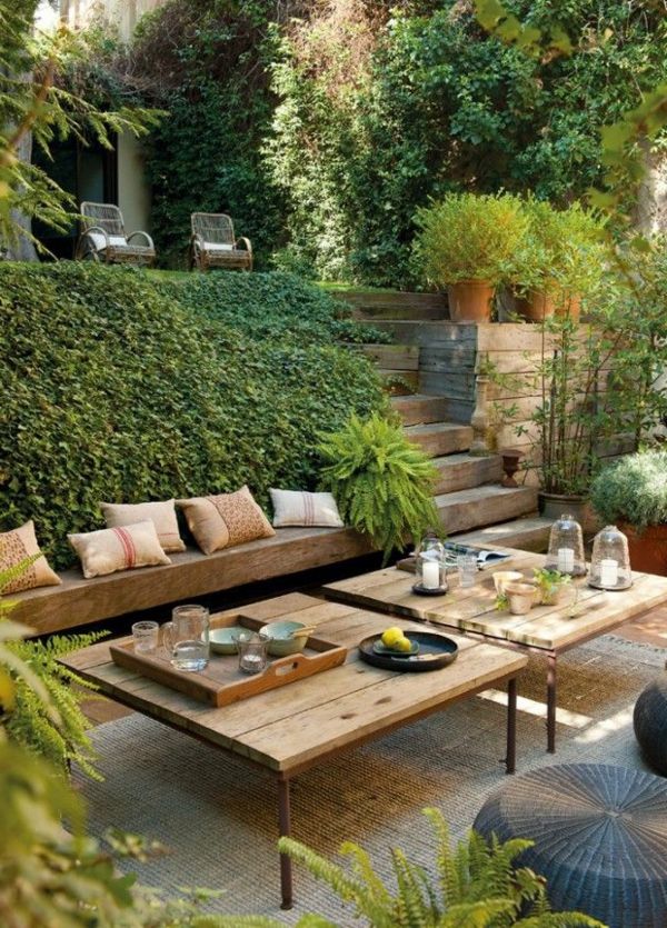 gražus sodas-dizainas-sodo baldai, gražus sodas-mintys-medžio suoliukas-sodo medžio lentelė