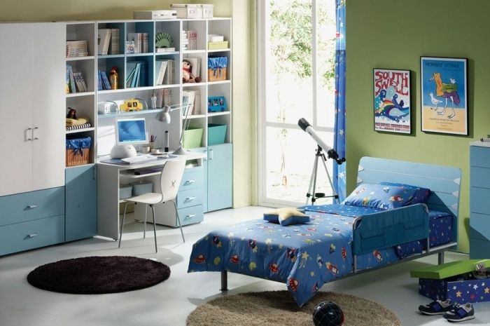 grădiniță mobilier idei albastru verde cameră telescop inspirație pentru un băiețel