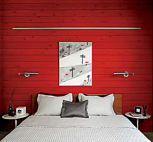 gražus sienos spalvos raudona siena-miegamasis akcentas