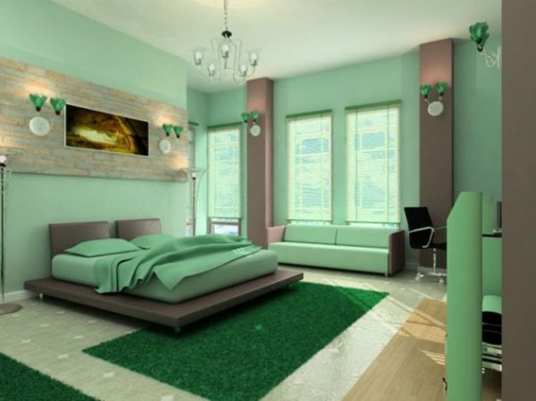 gražus sienų spalvos turkis-in-miegamasis su dideliu akcentu