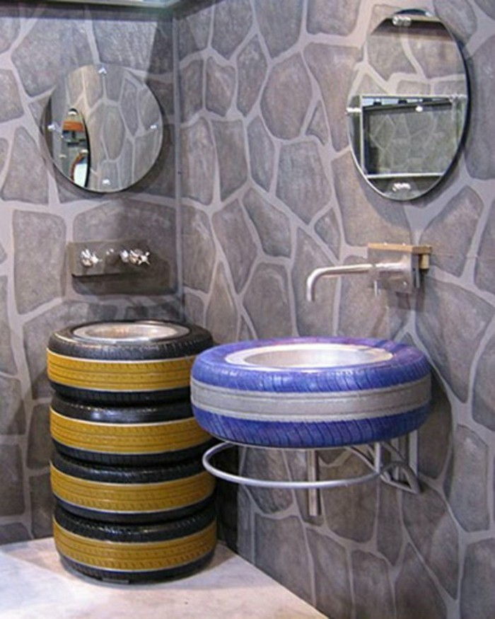 güzel-lavabo-araba lastiği yapımı-banyo kullanılan lastik geri dönüşüm mobilya-