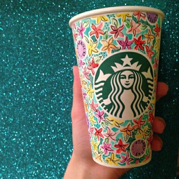 frumos cana de cafea de flori de decorare Starbucks