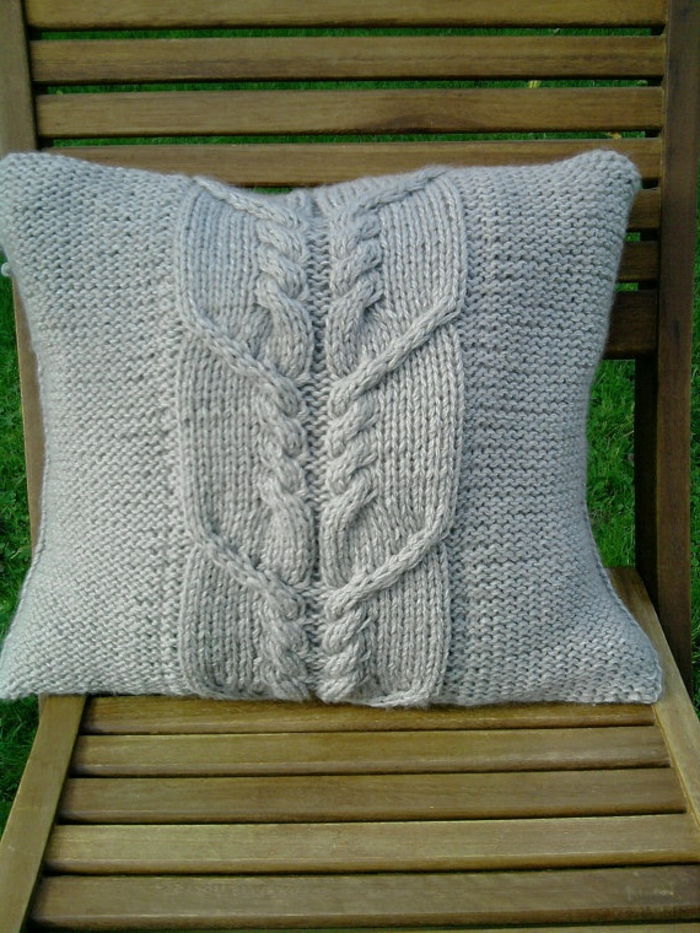 nice-strikke Håndlaget strikket-modell Cushion grå strikke-flettet mønster