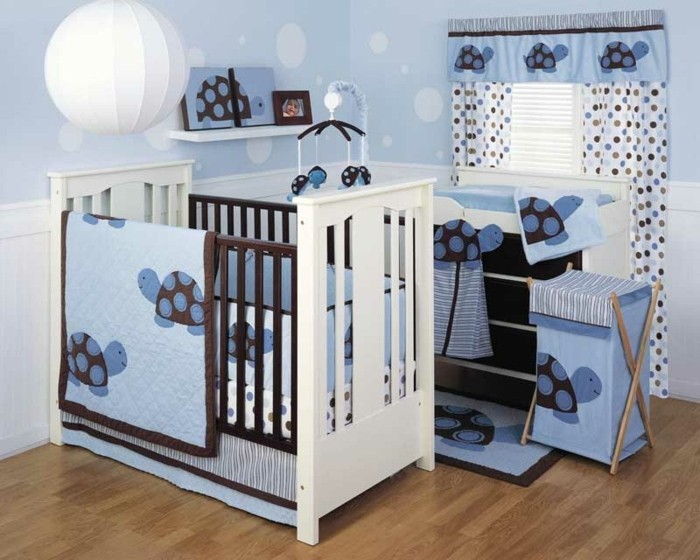 mėlyna-kūdikis kambario dizainas gražus kūdikis lova-balta