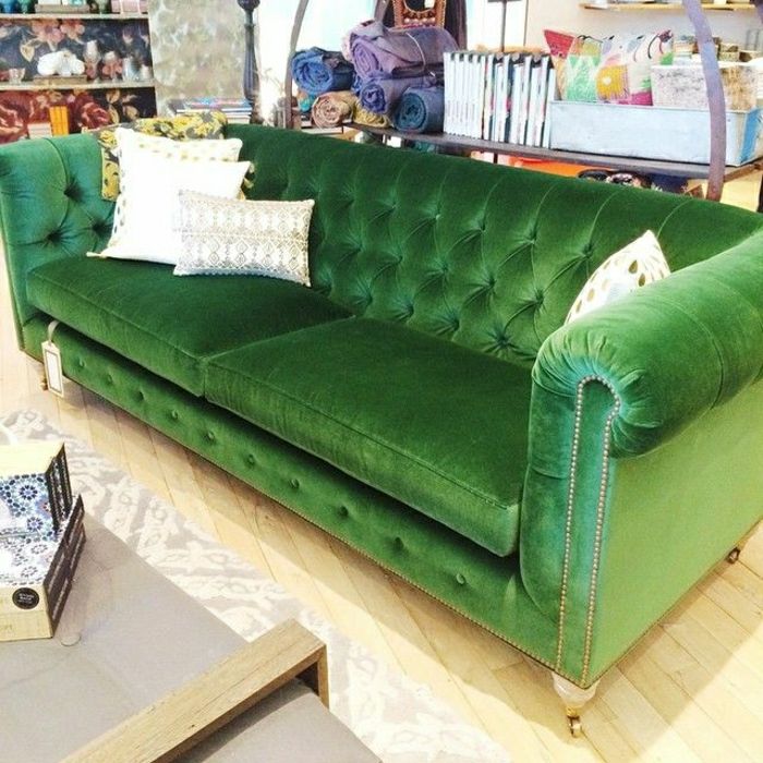 gražus žalia-Chesterfield sofos Velvet baltos pagalvės
