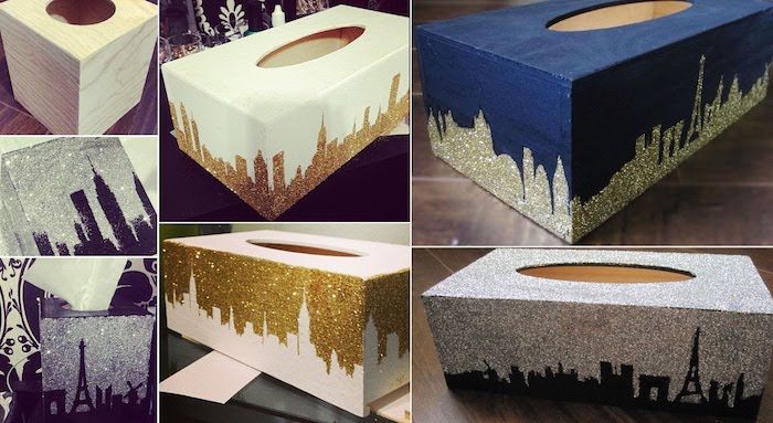 Tinker box - Box för näsdukar som Paris dekorerad med glitter