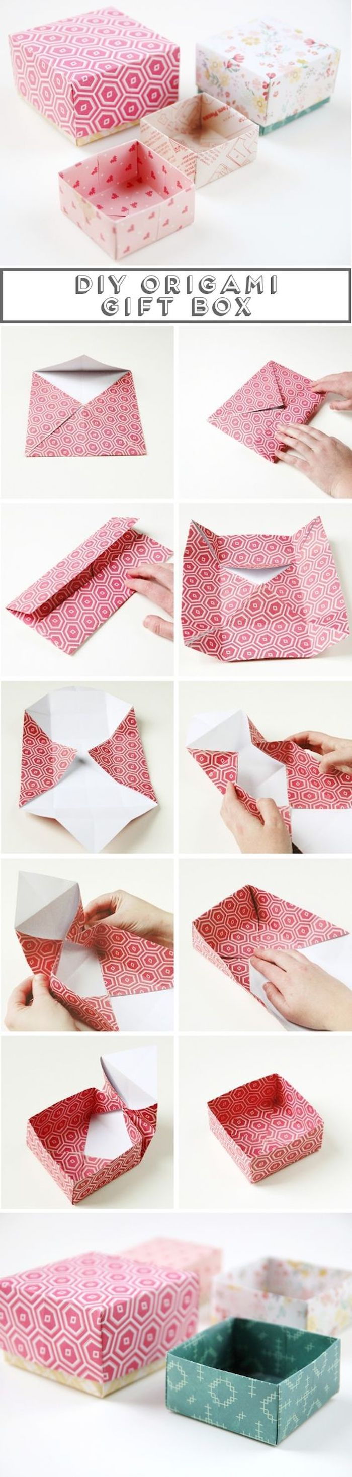 Gör en origami box själv ur en rosa bit papper - kartonger