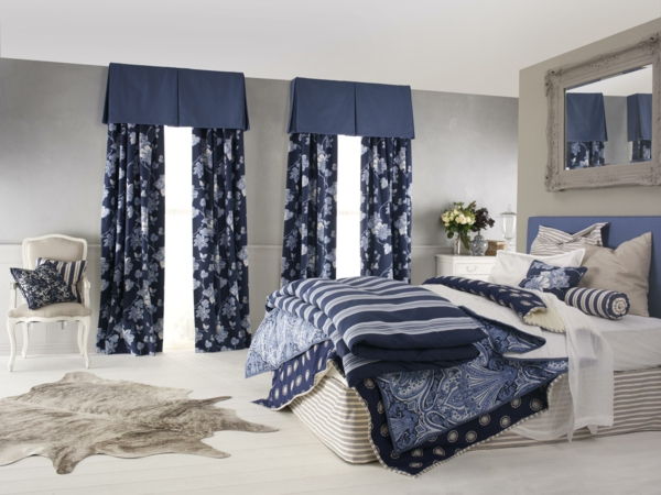 plošče zavese-moderno elegantno-spalnico - temno modre barve
