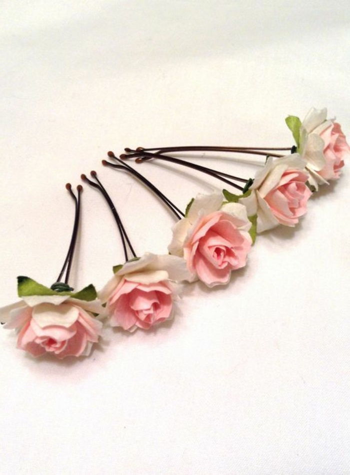 Accesorii pentru păr, clipuri de păr negre cu trandafiri albi-roz, accesorii de păr DIY din cleme pentru păr
