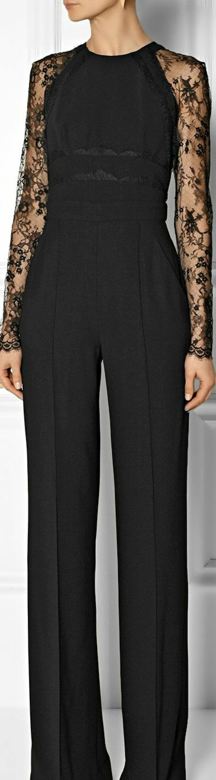chic-obleka-črno-shirt-hlače z čipke-Dame-modno žensko