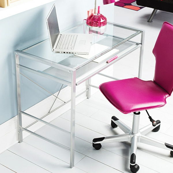Smart Desk med glasskiva-rosa stol