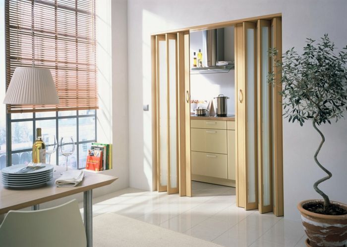 Posuvné dvere-double-harmonika dverí drevo-sklo-kuchyňa, jedáleň, oddelený-pra-rastlina-jedálenský stôl-wood-jedlý