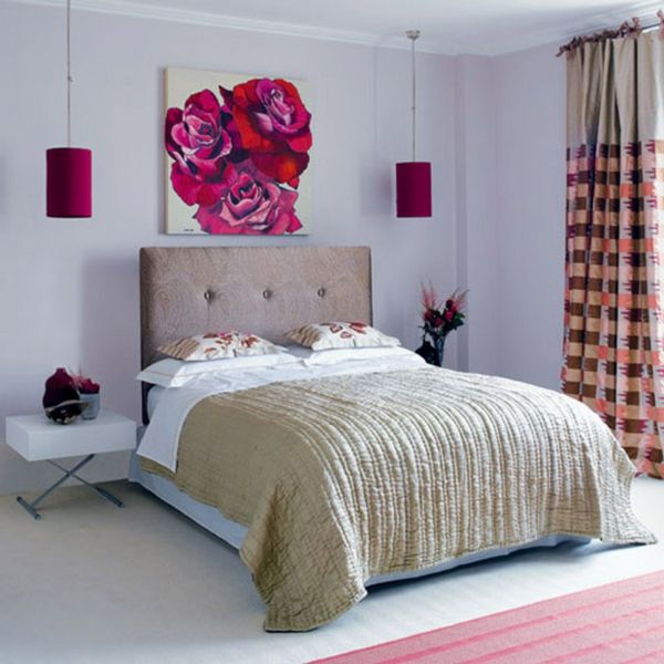 sypialnia-design-rose obraz-on-the-jasnego łóżko-z-głowicą pokładzie