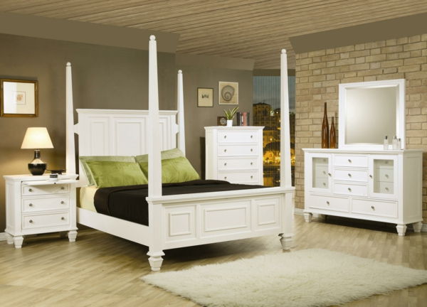 spálňa set-moderný bed-design-s-čtyřsloupcových-tehlovej stene
