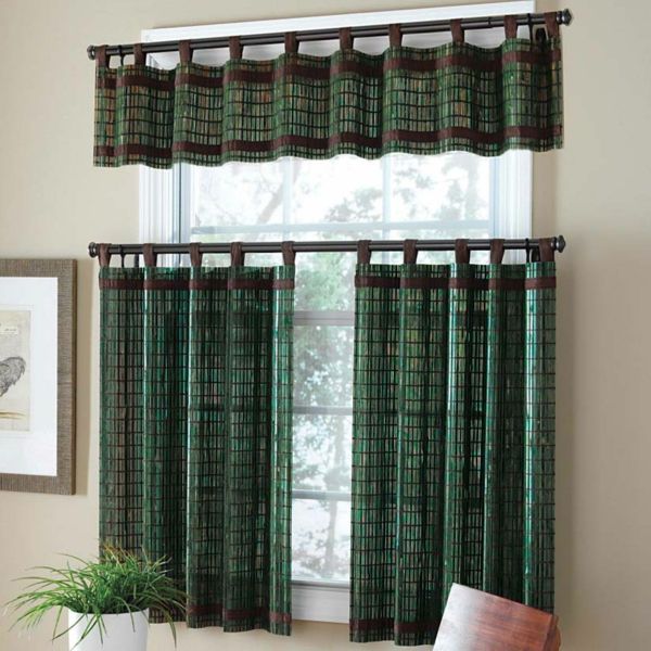 sovrums gardiner två delar mörkgrön färg