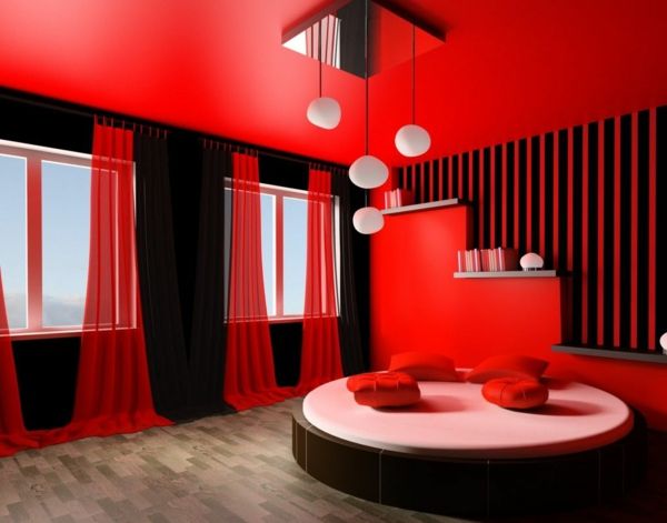 yatak odası-duvar-dekor-mobilya-yatak odası-modern-duvar-tasarım Kırmızı duvar